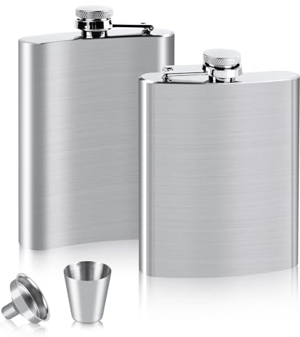 VFANDV Flachmann Edelstahl 2 Stück, 8oz/220 ml Flachmann Set mit 1 Trichter und 1 Weinbecher Ttragbarer Flachman für Frauen und Männer Flachmänner Klein Auslaufsicher Hip Flask für Alkohol