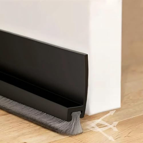 Cotensta 100cm Zugluftstopper Schwarz Dichtungsband für Türen Emenfengtiao | Bodenabdichtung mit Bürste, Selbstklebende Tür Türdichtung, Türdichtung Türbürste Abdeckleisten Bürstendichtung Dichtung