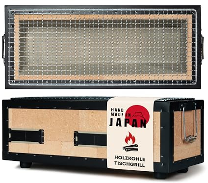 Konro Grill – traditioneller japanischer Holzkohlegrill aus natürlichem Diatomit Sedimentgestein – ideal für Yakitori & Yakiniku – kompakter Tischgrill – handgefertigt in Japan - Mittel (54x23x20cm)