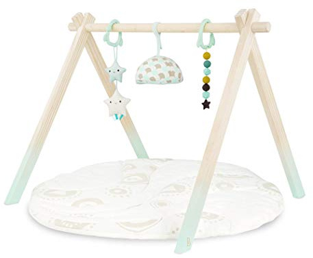 B. toys - Sternenhimmel - Babyspielgerät aus Holz - Activity Gym für Neugeborene, Babys, 0 Monate +, Kleinkinder - 3 Hängendes Sensorikspielzeug - Gesteppte Baumwollmatte - Naturholz