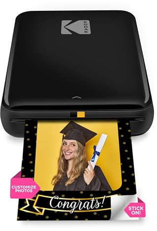 KODAK Step Sofort-Smartphone-Fotodrucker - Tragbarer Mini-Farb-Mobilfotodrucker - Zink 2x3” Klebefotos - Bluetooth-kompatibel mit iOS- & Android-Geräten - Spaßige Bearbeitungs-App - Schwarz