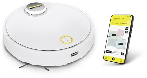 KÄRCHER Saugroboter RCV 3 mit Wischfunktion, smarte App-Steuerung, LiDAR-Laser-Navigation, Kartierung, Raum- und Hinderniserkennung, 2500 Pa, 120 min Laufzeit, für Hartböden und Teppiche, Weiss