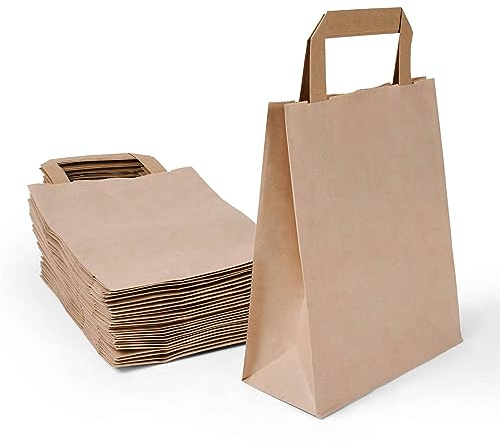 Inoverse Papiertüten mit Henkel 18+8x22 cm, Papiertragetaschen | 250 Stück Braun, Papiertüten Klein, Papiertaschen, Kraftpapier, zum Bedrucken, für Einzelhandel, Boutique, Geschenkverpackung