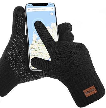 Bobelle Handschuhe Herren, Winterhandschuhe Damen Thermo Warme Fleece, rutschfeste Strickhandschuhe Touchscreen für Outdoor Sport(Schwarz)