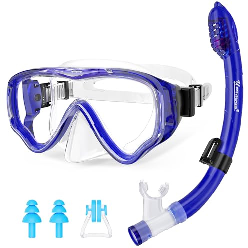 UPhitnis Schnorchelset Kinder - Taucherbrille Anti-Fog und Trocken Schnorchel - Anti-Leck Tauchmaske Dry Schnorchel - Schnorcheln Set für Jungen Mädchen - Rosa, Blau, Schwarz, Gelb