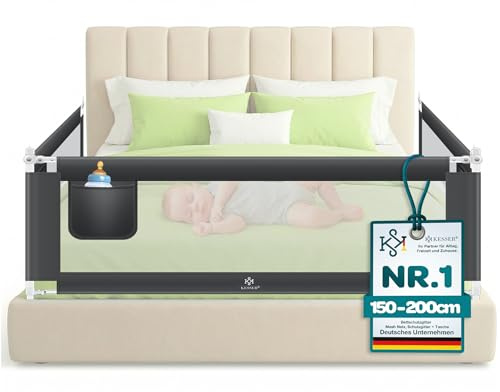 KESSER® Bettschutzgitter 150 cm, Rausfallschutz Bett & Bettgitter Kinderbett, klapp- & höhenverstellbar, Kindersicherung Baby Fallschutz, Mesh Netz, Kinderbett Schutzgitter + Tasche, Dunkelgrau