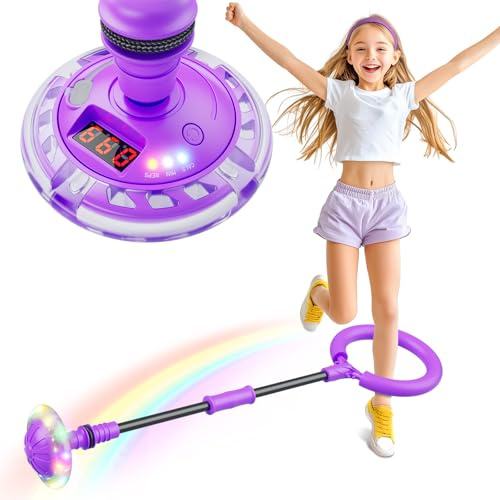 Hot Bee Kinder Blinkender Springring Fußkreisel mit Zähler, Timerzähler, Kalorienzähler Spielzeug Geschenke für Mädchen 6 7 8 9 10 11 Jahre, Aufladbare Swing Wheel, Weihnachten, Geburtstag Lila