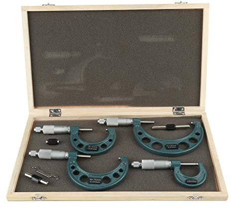 Mikrometer Außenmikrometer, 4 Stück 0-25 mm, 25-50 mm, 50-75 mm, 75-100 mm Außenmikrometer Mikrometerschraube Bügelmessschrauben Satz Mikrometer-Set mit Fall