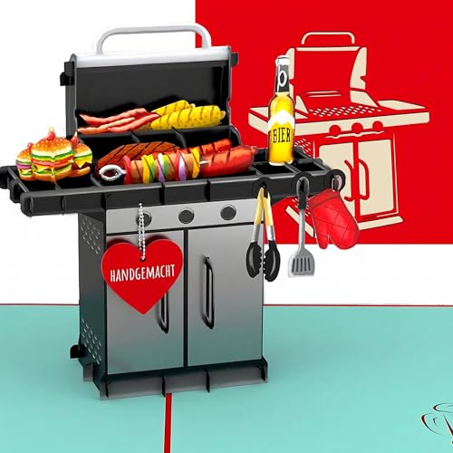 Liebessa 3D Pop Up Karte für Mann, Geburtstagskarte Grill, Grillabend, Männerabend, Grußkarte, Geschenkkarte, Grillen, Grillparty, BBQ