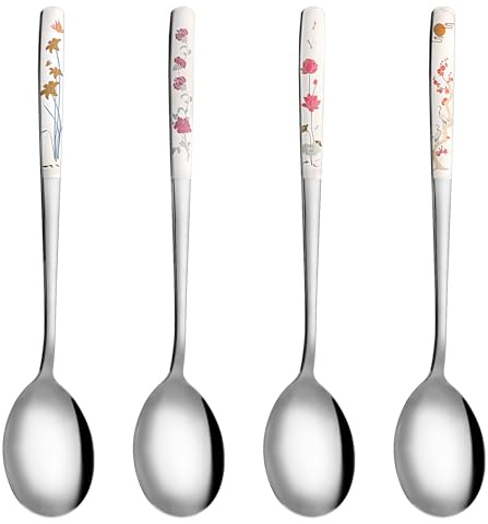 4 Stück Lange Löffel Set 20.7 cm Edelstahl Longdrinklöffel Lang Korean Spoons Langer Stiel Barlöffel Löffel Lang für Essen