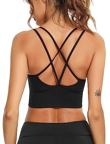 Sykooria Sport BH Damen Gepolstert Bustier Damen BH ohne Buegel Spaghettiträger Cross Back Design Push up BH Sport Bra Top für Yoga Fitness