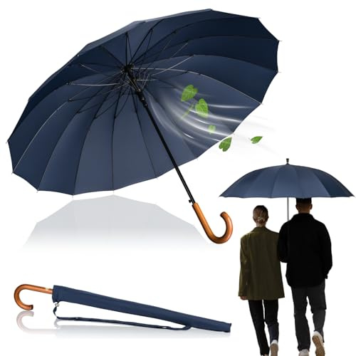 LOGAN & BARNES Stockschirm Sturmfest Ø120cm mit hochwertigem Echtholzgriff und geräuschloser Gummispitze - XXL Regenschirm Groß mit 16 Streben - Modell EDINBURGH (Blau)