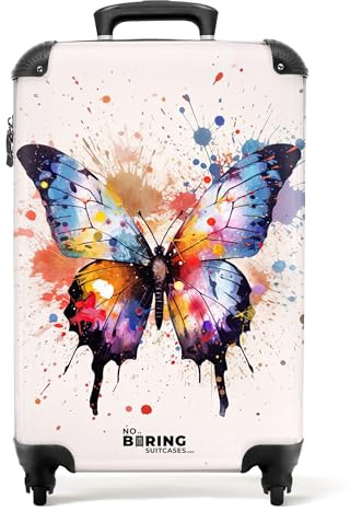 NoBoringSuitcases.com Kinderkoffer für Mädchen, Reisekoffer Mit Rollen, Kindertrolley - Handgepäck 55x40x20 cm (Schmetterling - Mehrfarbig)