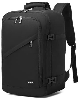 KONO Handgepäck Rucksack fürs Flugzeug 40x25x20 cm, Ryanair, 20 L, Schwarz | Leichter 20-Liter-Kabinenrucksack mit vielen Fächern, passend für den Platz unter dem Vordersitz