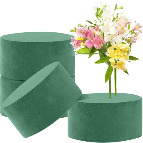 Canollo 4 Stück Steckschaum Rund, Blumensteckschaum Set, Steckschaum für Blumen, 8x4cm, Steckmasse für Kunstblumen, Hochzeiten Blumengeschäfte Familie Dekorationen Steckmoos