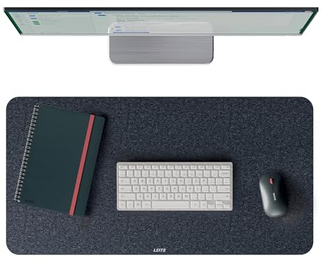 Leitz Schreibtischunterlage aus Filz, Rutschfeste Tischunterlage mit weicher Oberfläche, Schreibtischmatte für Tastatur und Maus, Nachhaltig, Grau, 70 x 36 cm, 53830089