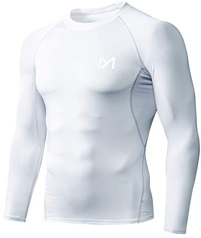 MEETYOO Herren Funktionsshirt Langarm Kompressionsshirt Shirt, Weiß, L EU