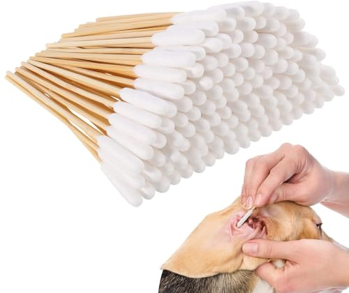 FANTESI 200 Stück Hunde Wattestäbchen Ohrreiniger für Haustiere | Ohrreinigung für Hunde, 15 cm Ohrreiniger Ohrreinigungsstäbchen für Haustiere Hund, Katze (4-Packungen)