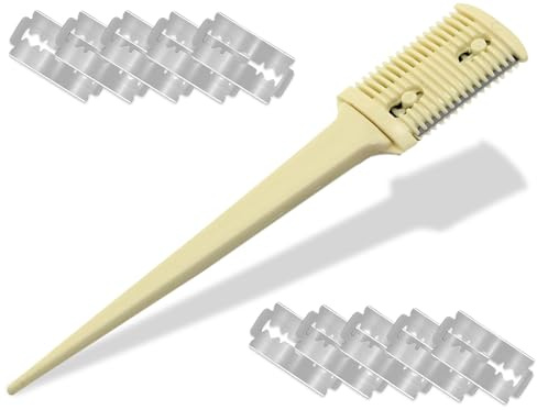 Effiliermesser Haar Effilierer zum Kürzen und Ausdünnen von Haaren 17 cm | Effilierkamm mit 50 Ersatzklingen zum Ausdünnen der Haare