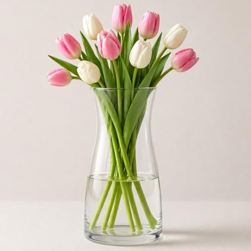 Transparente Glas Vase 20CM Vasen Deko Für Moderne Heimdekoration - BlumenVase Für Pampasgras, Deko vasen Für Deko Aesthetic Vasen Glas für Hochzeit -Weiß Blumenvase für tulpen-Esstisch, Wohnen