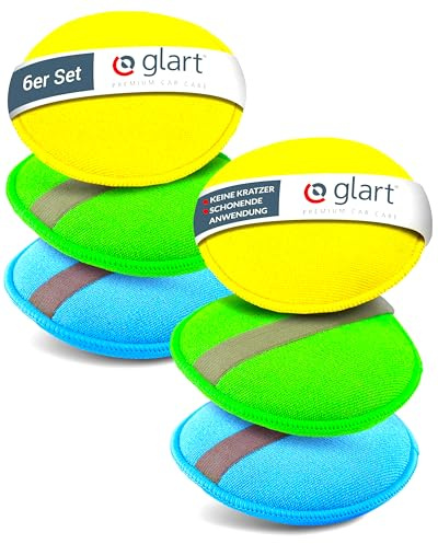 Glart 46PP Mikrofaser Auto Handpolierschwamm 6er Set, 130x25 mm, Wax Applikator Pad für Wachse, Polituren, Lackreiniger, Autopolitur, Lackversiegelung, statt Poliermaschine mit Polierschwamm
