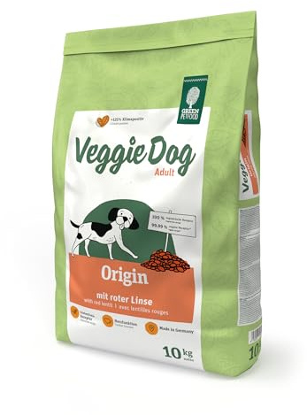 Green Petfood VeggieDog mit roter Linse (10 kg) | Hundefutter trocken | Adult | Vegetarisches Premium Trockenfutter für erwachsene Hunde | weizenfrei | besonders verträglich mit Flohsamenschalen