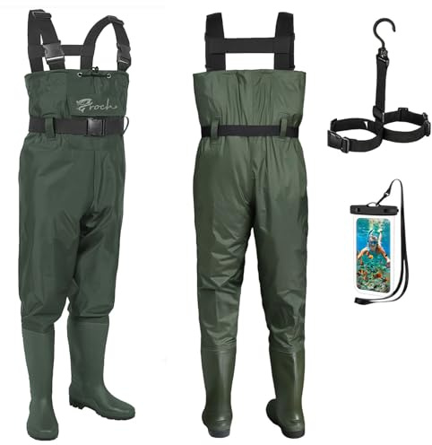 Croch Wathose für Herren Damen Anglerhose Wasserdicht PVC Nylon mit Gummi Watstiefel Größe 38-47 Perfekt Watthose und Angelhose