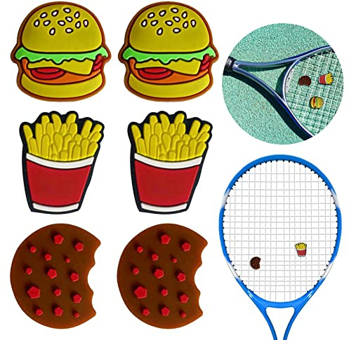 DBAILY Tennisschläger Dämpfer,6Pcs Tennis Dämpfer Burger Kuchen Pommes Form Niedlich Praktisch Personalisierte Stoßdämpfung Silikon Für Outdoor-Tennissport