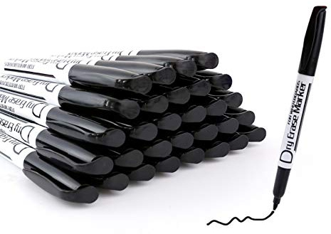 Volcanics Whiteboard Marker Stifte 36er Set Rundspitze Folienstift Abwischbar Glasboard Marker ca.1 mm Trocken Rückstandsfrei Boardmarker Fein (Schwarz)