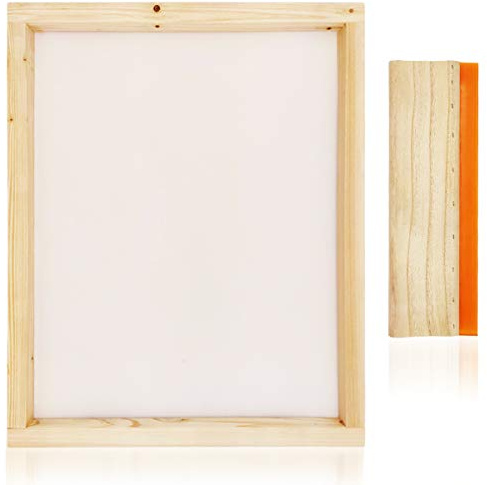Worown 40,6 x 50,8 cm Holz-Siebdruckrahmen mit 160 weißen Maschen und 1 Stück 34,4 cm Siebdruckrakel für Siebdruck