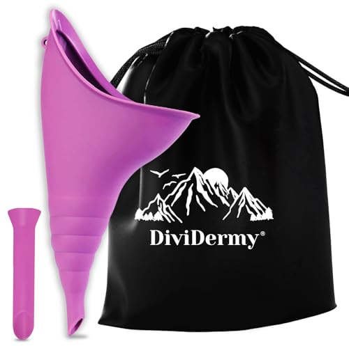 DiviDermy Urinella für Frauen, Wiederverwendbare Urinella, Tragbares Frauenurinal, Faltbarer Urinal Mit Verlängerungsrohr, Frauenurinal für Camping, Reisen, Wandern, Bergsteigen, Lila