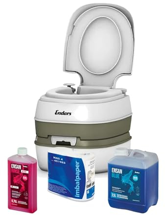 Enders Campingtoilette Starter-Set - Kleine Outdoor Campingtoilette inkl. 2,5L Sanitärflüssigkeit und Klopapier, Mobile Chemietoilette, Campingklo, WC Toilettensitz - Weiß