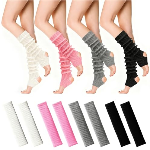 TTIAYAO 4 Paare Stulpen Damen,Einheitsgrösse Yoga Socken Ballett Stulpen Ballettkleidung Damen Spitzenschuhe Ballett,Tägliche Kleidung(50 CM)