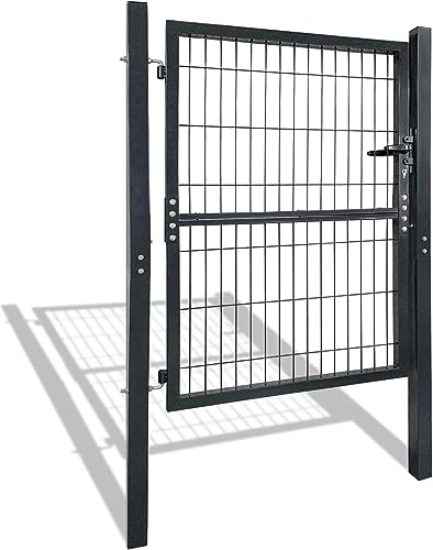 NAIZY Metall Gartentor robust Gartentür langlebig Zauntor Verzinkt Einzel Wellengitter Zauntür Anthrazit inkl. Türpfosten Kunststoffgriffe und Einsteckschloss, 125x100cm