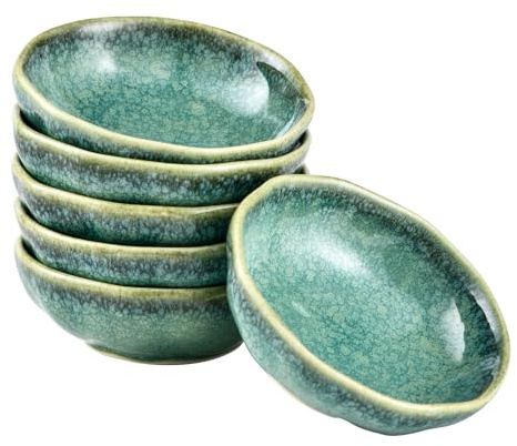 HENXFEN LEAD Dipschalen aus porzellan, 10cm Saucenschälchen Mini Gewürzschalen Klein Snackschalen Set für Sauce, Soja, Sushi, Snack. 6er Pack, Glänzend Grün