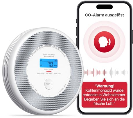 X-Sense XP0A-iR Rauch und CO Melder mit Sprachalarm und Standortansage, WLAN Kombinierter Rauch- und Kohlenmonoxidmelder für 17 festlegbare Räume，kompatibel mit der X-Sense Home Security-App, 1 Stück