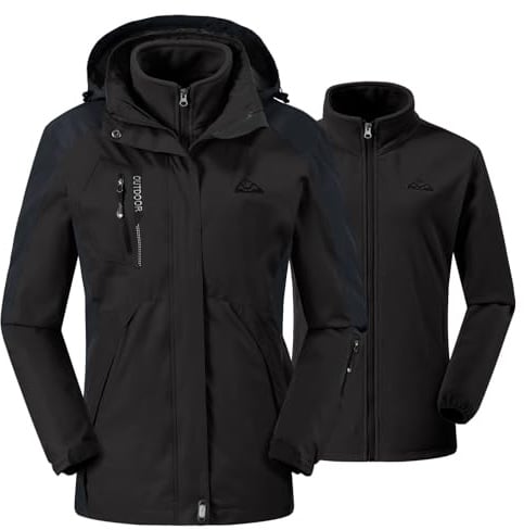 donhobo Damen Outdoor 3-in-1 Skijacke mit Fleecejacke wasserdichte Regenjacke Winddicht Warm Winterjacke Doppeljacke Funktionsjacke mit Abnehmbare Kapuze