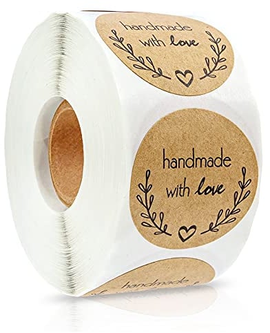 Kraft Selbstgemacht mit Liebe Aufkleber,500 Stück Geschenkaufkleber | Selbstgemacht mit Liebe Aufkleber,Made with love aufkleber,Runde Backaufkleber Kraft,Weihnachten&Geschenksticker für Hochzeit
