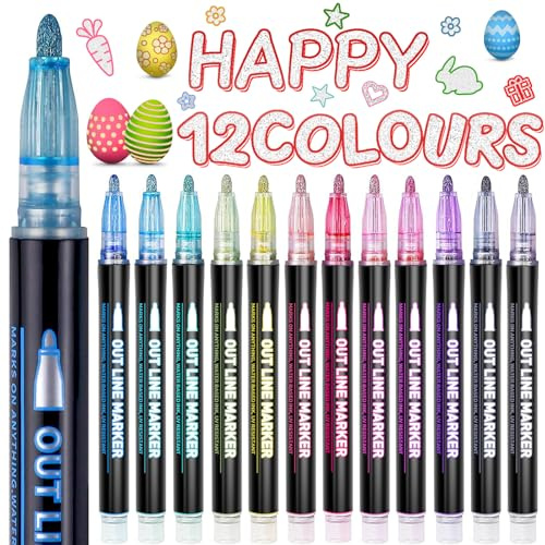 Lenski Geschenke für Mädchen, Glitzerstifte Zauberstifte Kinder Geschenke zur Einschulung, Glitzer Mädchen Geschenk 4-12 Jahre, 12 Outline Marker Metallic Stifte Bastelset