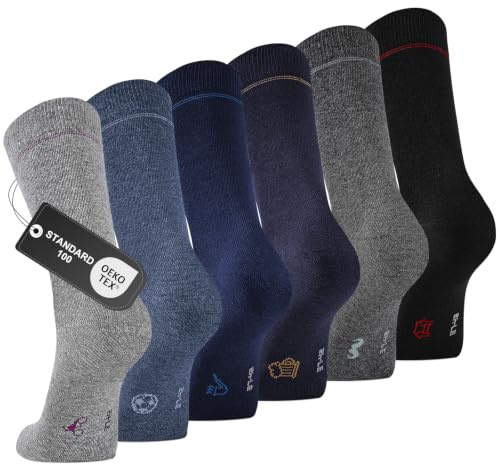 Effeet Socken Herren, 6/12 Paar, Business Crew-Socken, Nahtlos | 80% Baumwolle, Weich und Atmungsaktiv; Nahtlose Zehen, Elastischer Bund Sowie Verstärkte Ferse und Spitze für Alltag