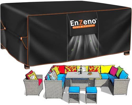 Enzeno Abdeckung Gartenmöbel Winterfest,Abdeckplane für Gartentisch Lounge | Wasserdicht 420D Oxford Abdeckhauben & hüllen für Terrassenmöbel Möbelset Schutzhülle für Sitzgruppe Gartentisch 250x250x90cm