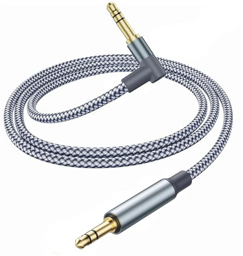Ticenpe Aux Kabel Audio Kabel 3,5mm Klinkenkabel [1,2M] 90 Grad Aux Kabel mit Winkelstecker, Nylon Geflochtenes Kabel Stereo Klinke auf Klinke für Kopfhörer,Autoradio,Handy,PC,Soundbar,Stereoanlage
