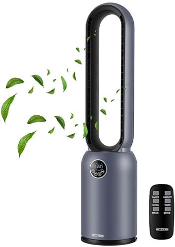 Echos® Turmventilator sehr leise Standventilator energiesparend Bodenventilator mit Fernbedienung Ventilator mit Kühlung Oszillierend 24H Timer hoher Luftdurchsatz Luftreiniger mit Hepa Filter