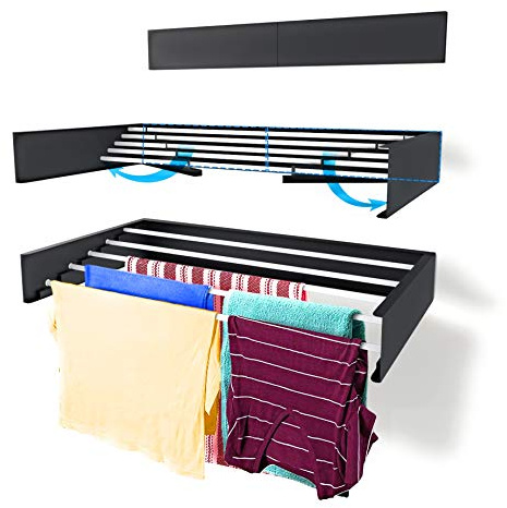Step Up Wäscheständer - wandmontiert - ausziehbar - Wäscheständer klappbar, faltbar für drinnen oder draußen - platzsparendes, kompaktes Design, 25 kg Tragkraft, 6 m Leitung (70 cm - Grau)