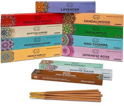 Raajsee 100% Bio-Räucherstäbchen-handgerollt -12er-Pack je 15 Gramm- Frei von Chemikalien - Perfekt für Kirche,Aromatherapie,Entspannung,Meditation