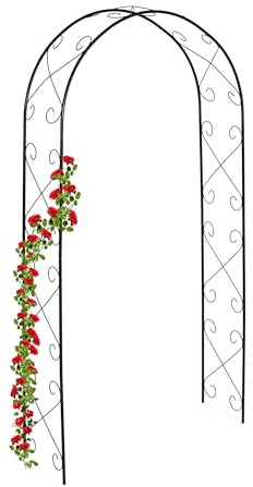 Relaxdays Rosenbogen, Metall, HxBxT: 230 x 120 x 39 cm, Torbogen Garten, stabiler Rankbogen für Kletterpflanzen, schwarz