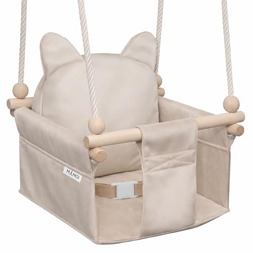MAMOI Kinderschaukel mit Sicherheitsgurt, höhenverstellbar 150–190 cm, Schaukel für den Innenbereich, stabile Konstruktion, Velours-Sitz, einfache Montage, Innenschaukel für Kinder