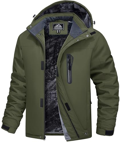 MAGCOMSEN Herren Skijacke Wasserdicht Winterjacke Warme Gefüttert Fleecejacke Winddicht Outdoor Wanderjacke mit Abnehmbarer Kapuze