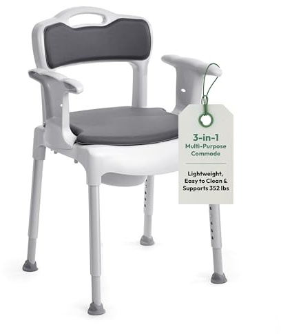 Etac Swift Commode, Commode Toilet Chair, Bedroom Commode, Adjustable Leg Height, Lightweight and Easily Moved, 46 x 41 cm Seat