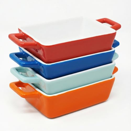 Joeji’s Kitchen Mini Auflaufformen (4er Set, 325ml): Kleine, rechteckige Keramik-Ofenformen für Lasagne, Ragout Fin, Soufflé & Gratin (1 Person).